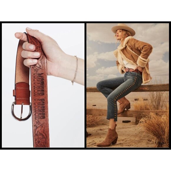 ?MOTHER? The Buckle Up Belt ~ Brown MF 100% Leather Engraved Medium M NWT main image 16